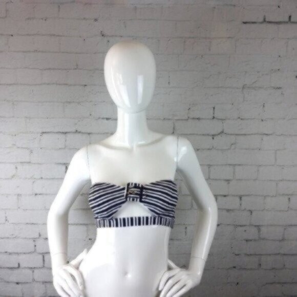 Kopper & Zink Riri Striped Cut Out Bikini Top Navy Size Small - Picture 1 of 7
